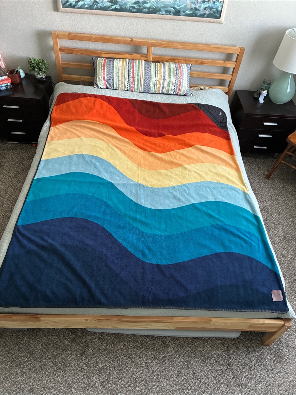 Slowtide Shores Recycled Fleece Waterproof Resistant Beach Camp Blanket Rainbow
